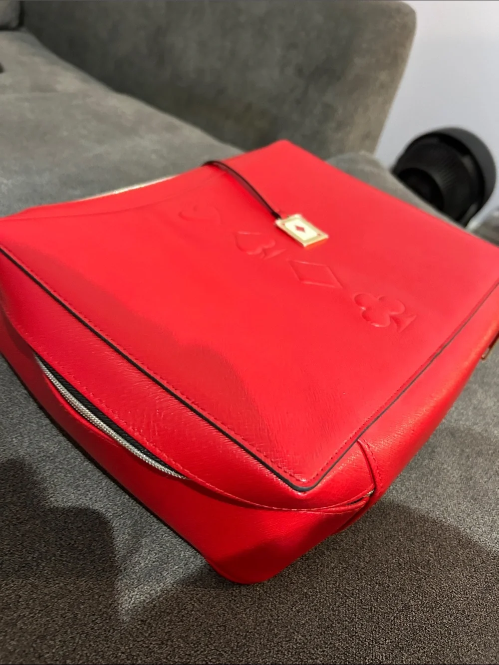NWT-Estee Lauder Red Embossed Card-Poker Card Inspired Motif Tote/Cosmetics Bag